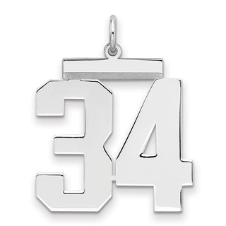 Sterling Silver Rhodium-plated Large Polished Number 34 Charm
