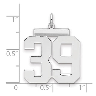 Sterling Silver Rhodium-plated Large Polished Number 39 Charm