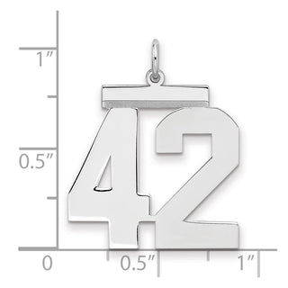 Sterling Silver Rhodium-plated Large Polished Number 42 Charm