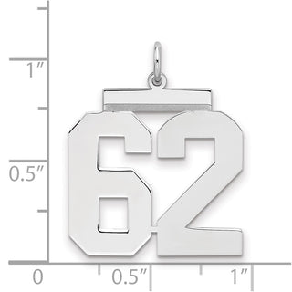Sterling Silver Rhodium-plated Large Polished Number 62 Charm