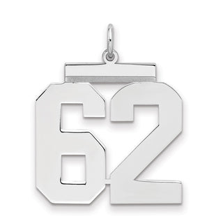 Sterling Silver Rhodium-plated Large Polished Number 62 Charm