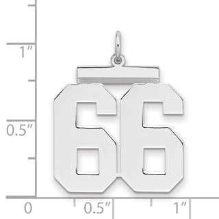 Sterling Silver Rhodium-plated Large Polished Number 66 Charm
