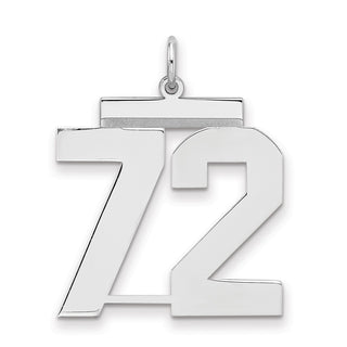 Sterling Silver Rhodium-plated Large Polished Number 72 Charm