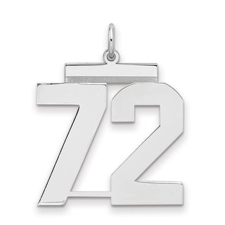 Sterling Silver Rhodium-plated Large Polished Number 72 Charm