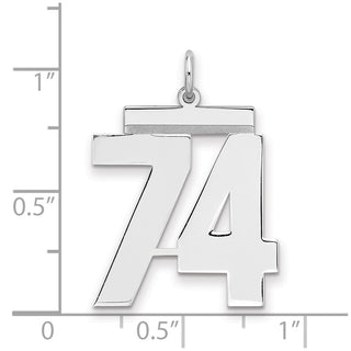 Sterling Silver Rhodium-plated Large Polished Number 74 Charm