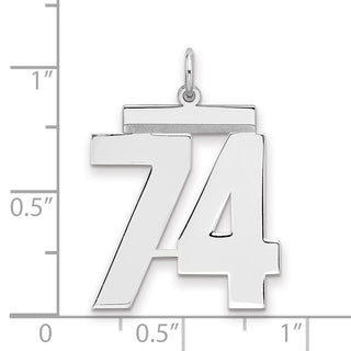 Sterling Silver Rhodium-plated Large Polished Number 74 Charm