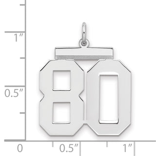 Sterling Silver Rhodium-plated Large Polished Number 80 Charm