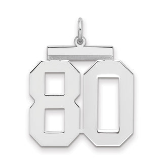 Sterling Silver Rhodium-plated Large Polished Number 80 Charm