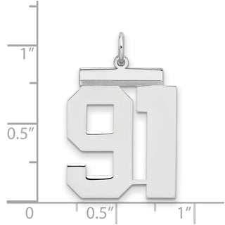 Sterling Silver Rhodium-plated Large Polished Number 91 Charm