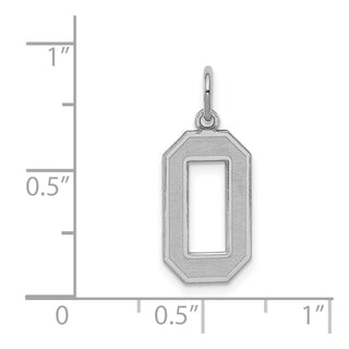 Sterling Silver Rhodium-plated Medium Satin Number 0 Charm