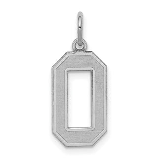 Sterling Silver Rhodium-plated Medium Satin Number 0 Charm
