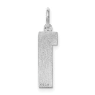 Sterling Silver Rhodium-plated Medium Satin Number 1 Charm
