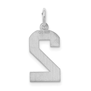 Sterling Silver Rhodium-plated Medium Satin Number 2 Charm