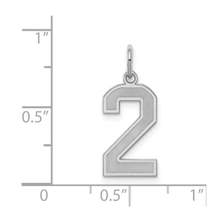 Sterling Silver Rhodium-plated Medium Satin Number 2 Charm