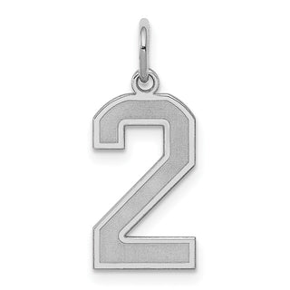 Sterling Silver Rhodium-plated Medium Satin Number 2 Charm