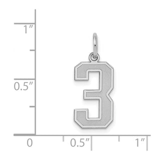 Sterling Silver Rhodium-plated Medium Satin Number 3 Charm