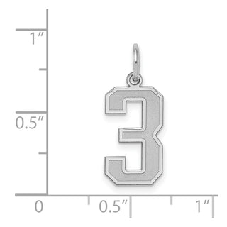 Sterling Silver Rhodium-plated Medium Satin Number 3 Charm