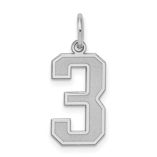 Sterling Silver Rhodium-plated Medium Satin Number 3 Charm