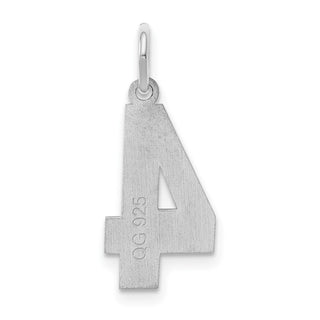 Sterling Silver Rhodium-plated Medium Satin Number 4 Charm