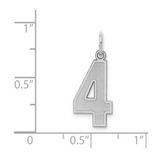 Sterling Silver Rhodium-plated Medium Satin Number 4 Charm