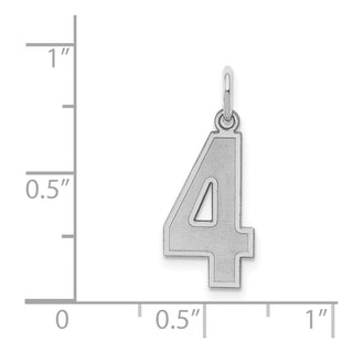 Sterling Silver Rhodium-plated Medium Satin Number 4 Charm