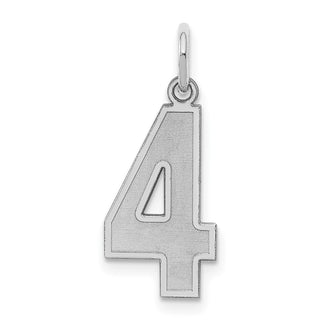 Sterling Silver Rhodium-plated Medium Satin Number 4 Charm