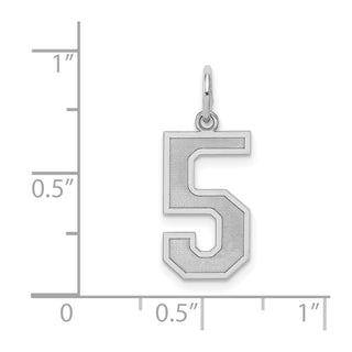 Sterling Silver Rhodium-plated Medium Satin Number 5 Charm