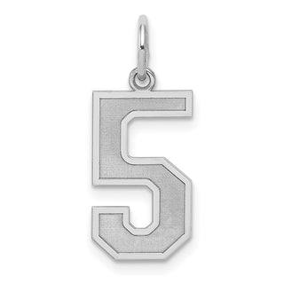 Sterling Silver Rhodium-plated Medium Satin Number 5 Charm