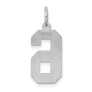 Sterling Silver Rhodium-plated Medium Satin Number 6 Charm
