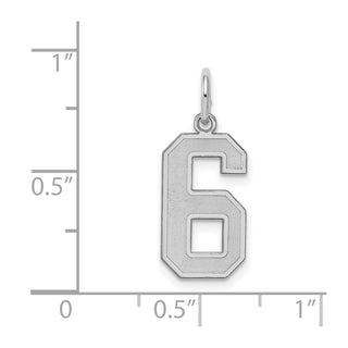 Sterling Silver Rhodium-plated Medium Satin Number 6 Charm
