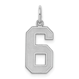 Sterling Silver Rhodium-plated Medium Satin Number 6 Charm