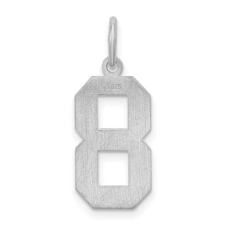 Sterling Silver Rhodium-plated Medium Satin Number 8 Charm