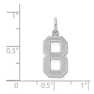 Sterling Silver Rhodium-plated Medium Satin Number 8 Charm