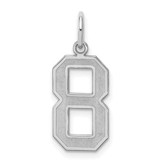 Sterling Silver Rhodium-plated Medium Satin Number 8 Charm
