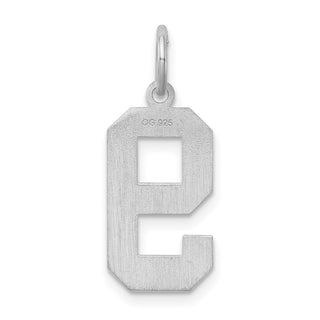 Sterling Silver Rhodium-plated Medium Satin Number 9 Charm
