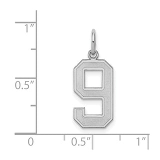 Sterling Silver Rhodium-plated Medium Satin Number 9 Charm