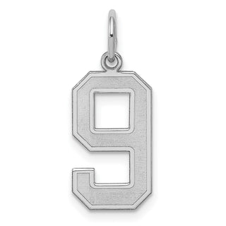 Sterling Silver Rhodium-plated Medium Satin Number 9 Charm