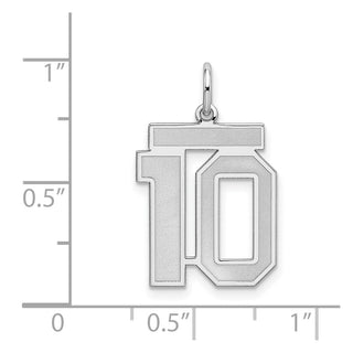 Sterling Silver Rhodium-plated Medium Satin Number 10 Charm