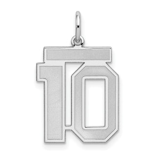 Sterling Silver Rhodium-plated Medium Satin Number 10 Charm