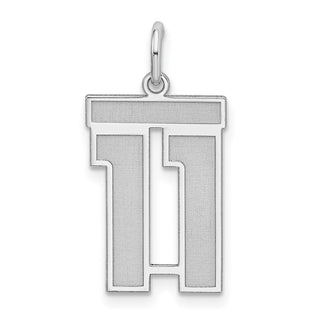 Sterling Silver Rhodium-plated Medium Satin Number 11 Charm