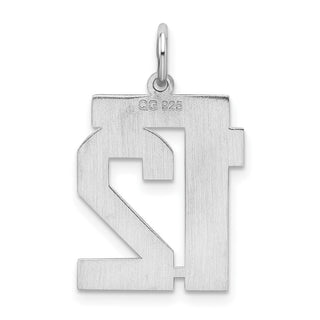Sterling Silver Rhodium-plated Medium Satin Number 12 Charm