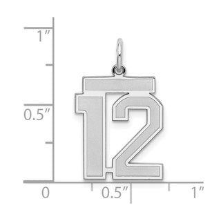 Sterling Silver Rhodium-plated Medium Satin Number 12 Charm