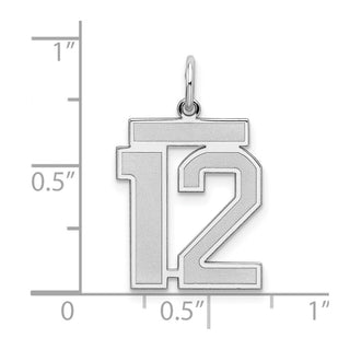 Sterling Silver Rhodium-plated Medium Satin Number 12 Charm
