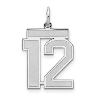 Sterling Silver Rhodium-plated Medium Satin Number 12 Charm