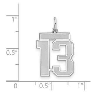 Sterling Silver Rhodium-plated Medium Satin Number 13 Charm