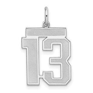 Sterling Silver Rhodium-plated Medium Satin Number 13 Charm