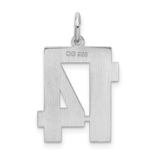 Sterling Silver Rhodium-plated Medium Satin Number 14 Charm