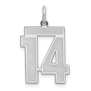 Sterling Silver Rhodium-plated Medium Satin Number 14 Charm