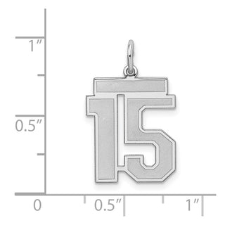 Sterling Silver Rhodium-plated Medium Satin Number 15 Charm