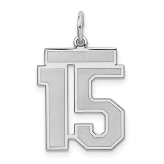 Sterling Silver Rhodium-plated Medium Satin Number 15 Charm